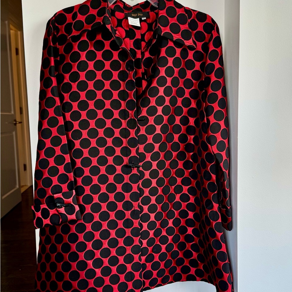 Chic Red and Black Polka Dot Blazer